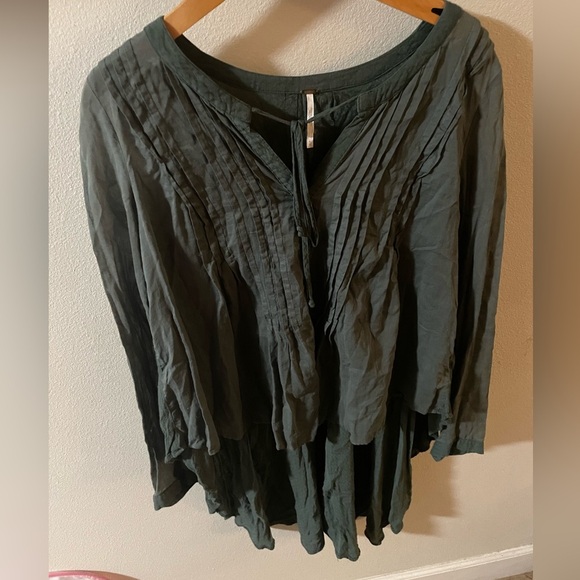 Free People Lovely Day Button Down Long Sleeve Top/Blouse Oversized Olive Green - Picture 2 of 5